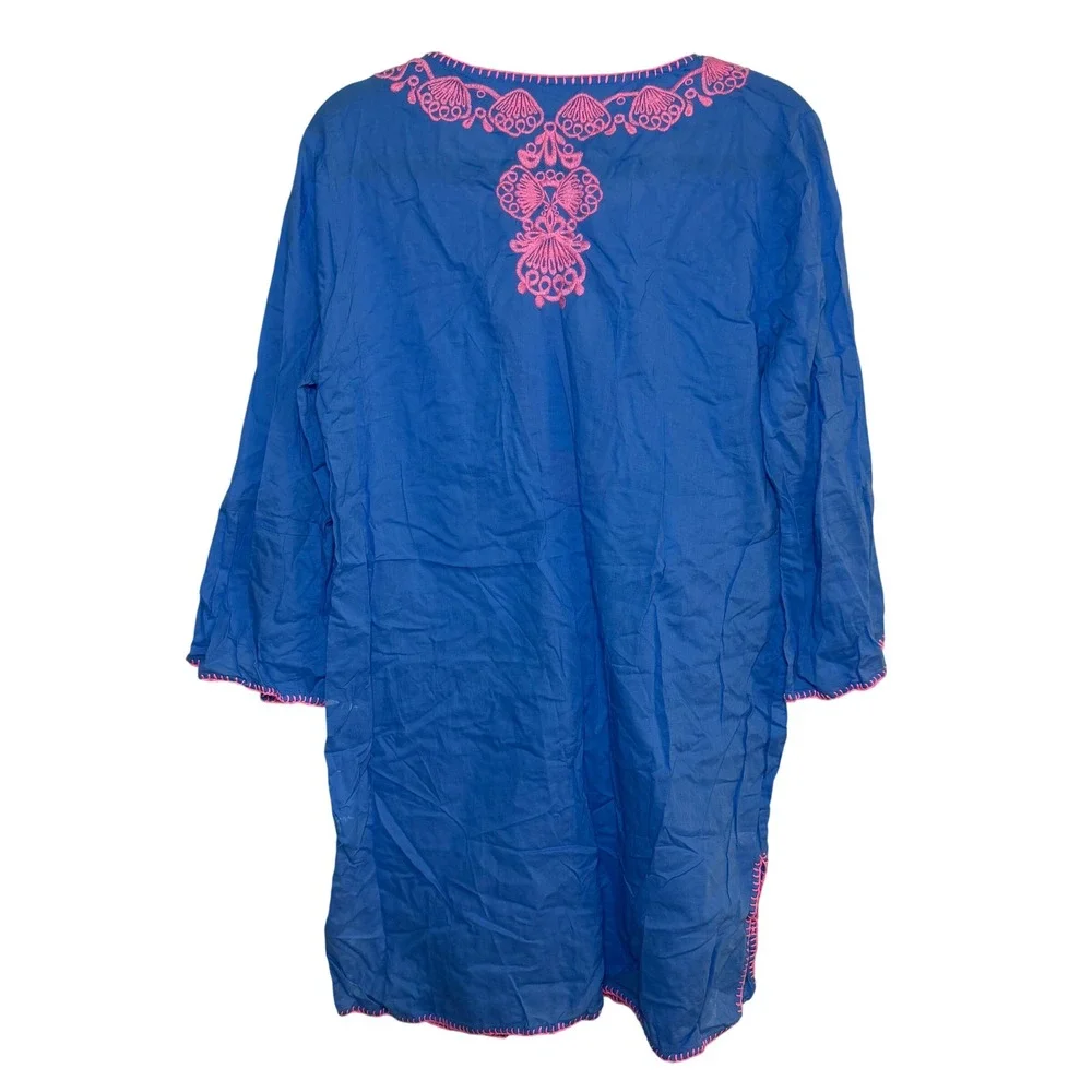 Lilly Pulitzer Piet Cover Up Tunic Sz Medium‎ Blue Pink Embroidered Beach Dress